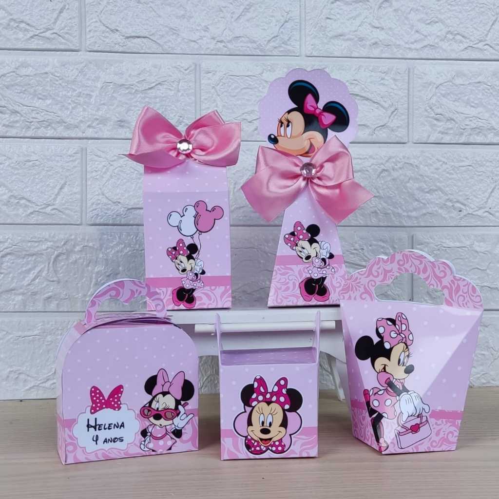 Kit Personalizados caixinhas MINNIE ROSA Lembrancinhas aniversário-Festa PEGUE E MONTE