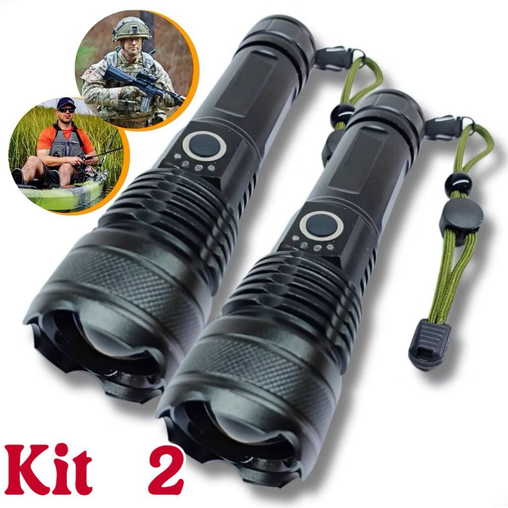 Kit   Lanternas Super Potente T9 Tática Mais Forte Do Mundo Sitio Fazenda Acampamento Camping Segurança Recarregável USB em Oferta na Shopee