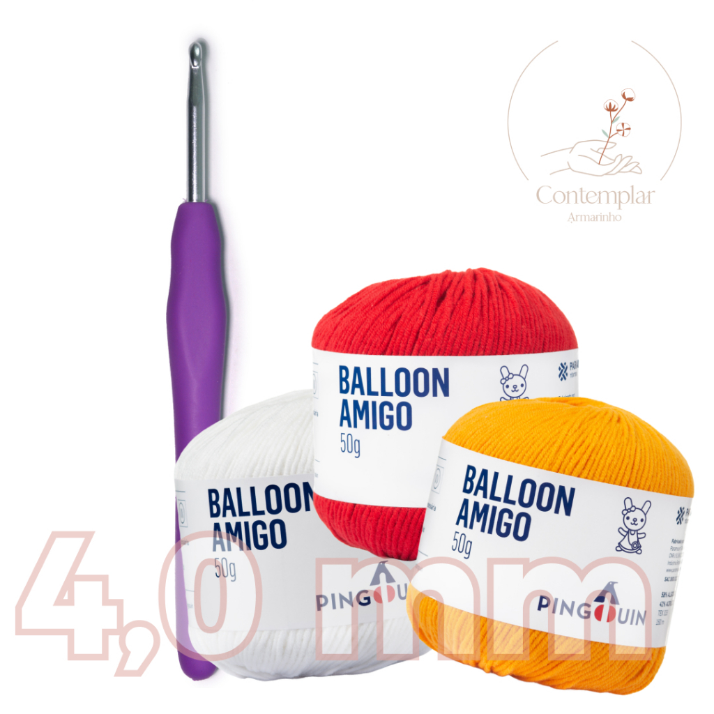 Kit 1 Fio Balloon Amigo - Pingouin + 1 agulha de crochê Soft 4 mm - Círculo