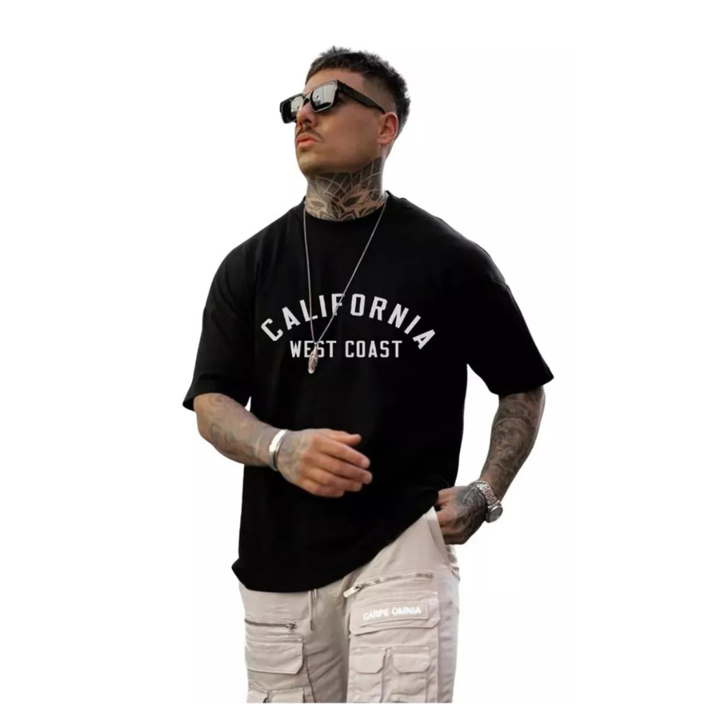 Camiseta Masculina Oversized Streetwear Estampada California West Coast Academia Skatista