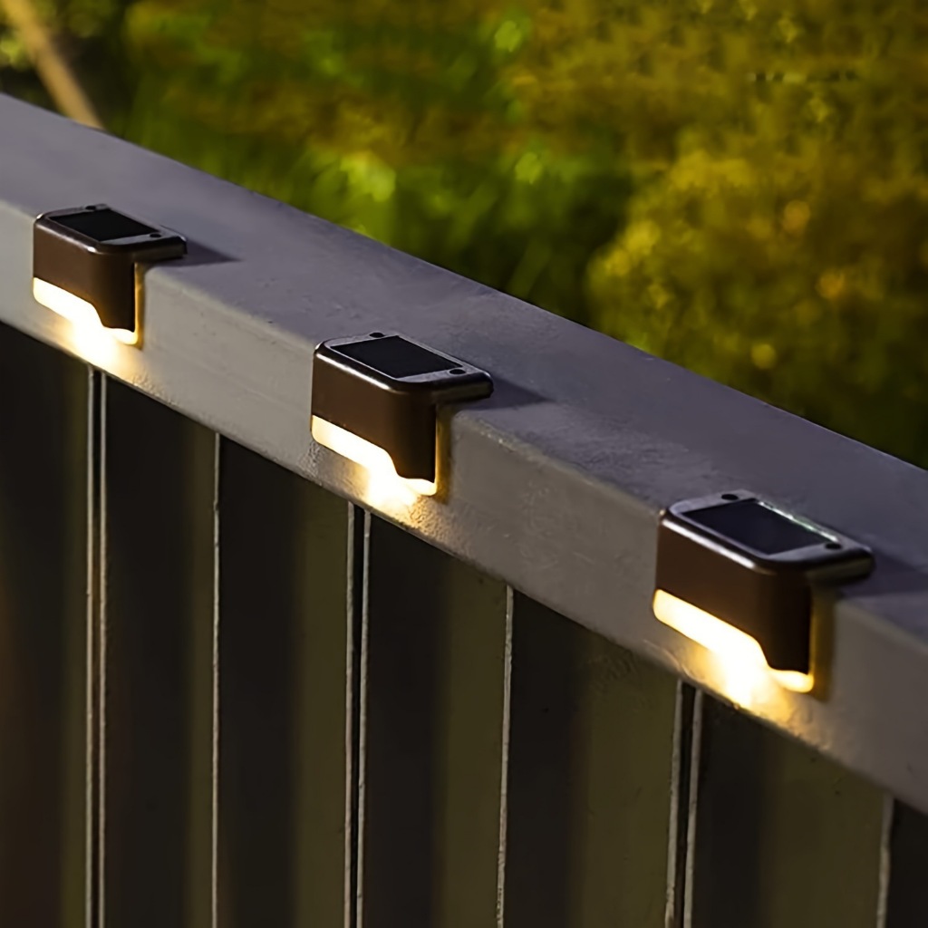 Kit 4-12 Luminária Led Arandela Solar Branco Quente Escada IP65 Preto Balizador Sobrepor Externo-100