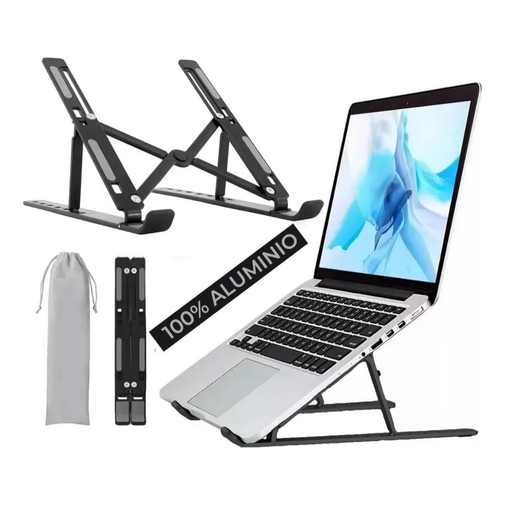 Suporte Mesa Notebook Macbook Alumínio 12 A 17 Polegadas Portátil Ergonômico Preto - Computers & Accessories