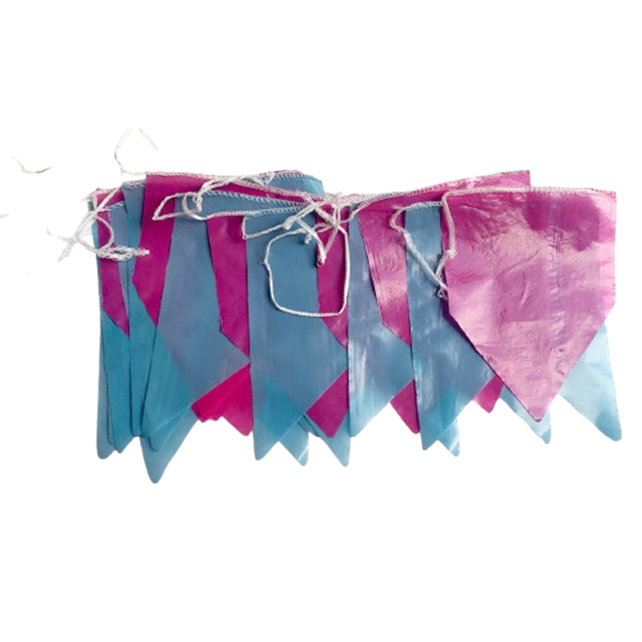 Kit com 100 Metros de Banderinha Junina de PLÁSTICO  Azul com Rosa Chá Revelação