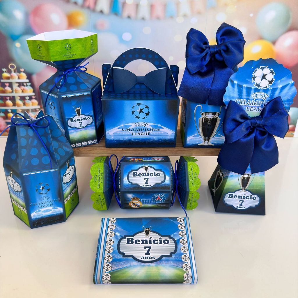PEGUE E MONTE - KIT Caixas Personalizadas para Festa da CHAMPIONS LEAGUE - LIGA DOS CAMPEÕES