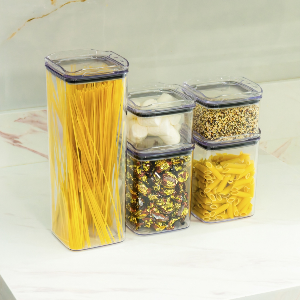 Conjunto 5 Organizadores Pote Hermético Empilhável em Acrílico Organizador para Alimentos
