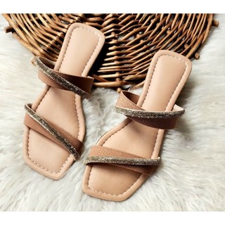 Sandalia rasteira feminina confort strass pedraria luxo