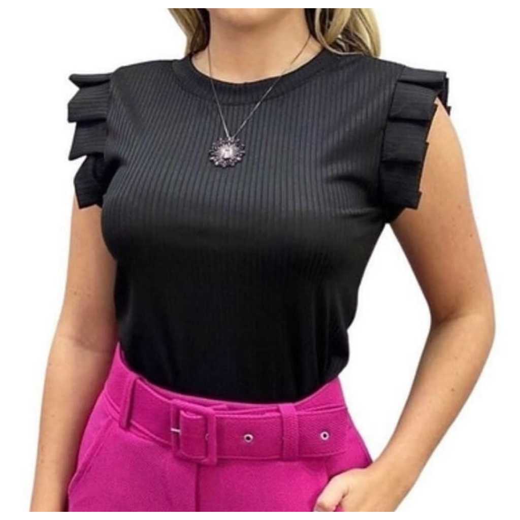 Blusa Feminina Canelada  Manga Curta Babadinho/Blusa Casual Estilosa.