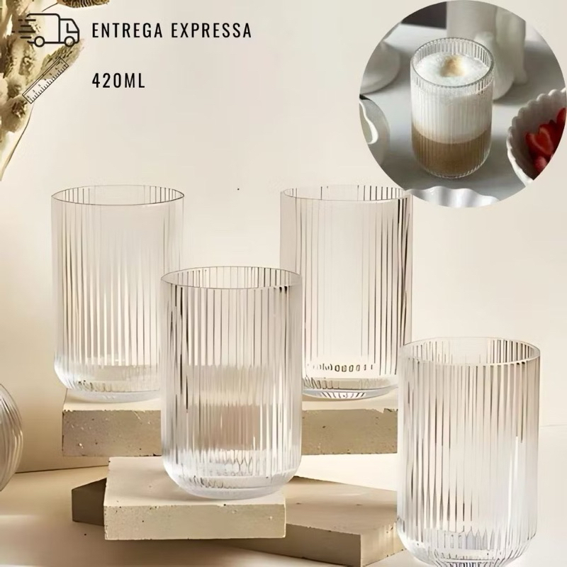 Jogo de Copos Canelado Clear Jogo Com 6 ou 12 Peças 420ml