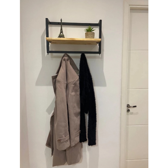 Prateleira Nicho Cabideiro Porta Objetos Chaveiro Estilo Industrial de Ferro e Madeira 30x50 Metalon buchas + parafusos