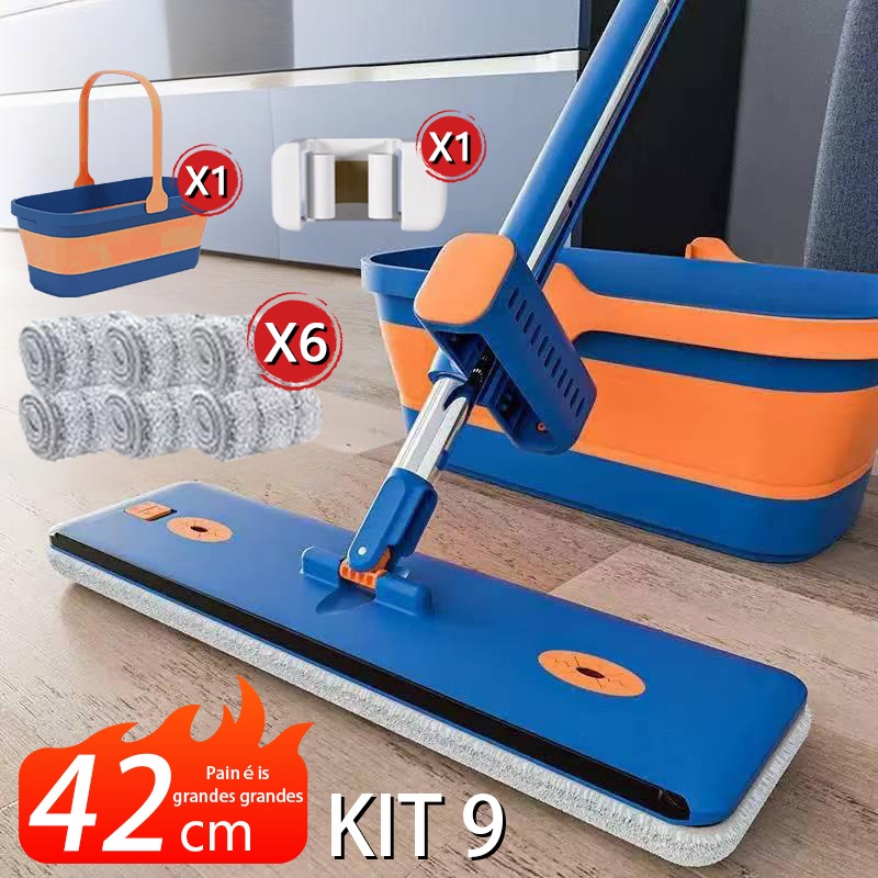 KIT 9 Esfregão Lazy Mop - Seco/Molhado, Absorvente, Dobrável com Balde Raspador (Não Preci...