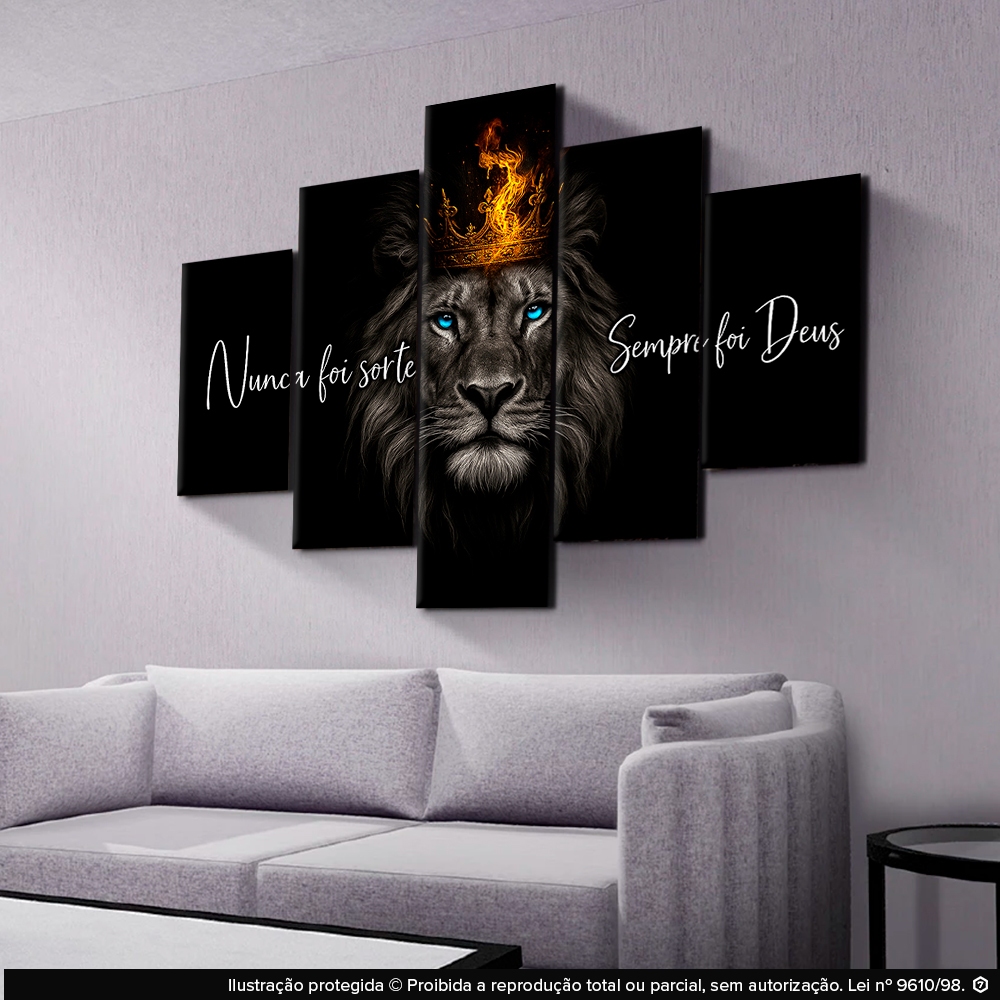 Quadros Decorativos Leão Judá King Nunca Foi Sorte 5 Peças Mosaico Sala Quarto Escritório Hall em Oferta na Shopee