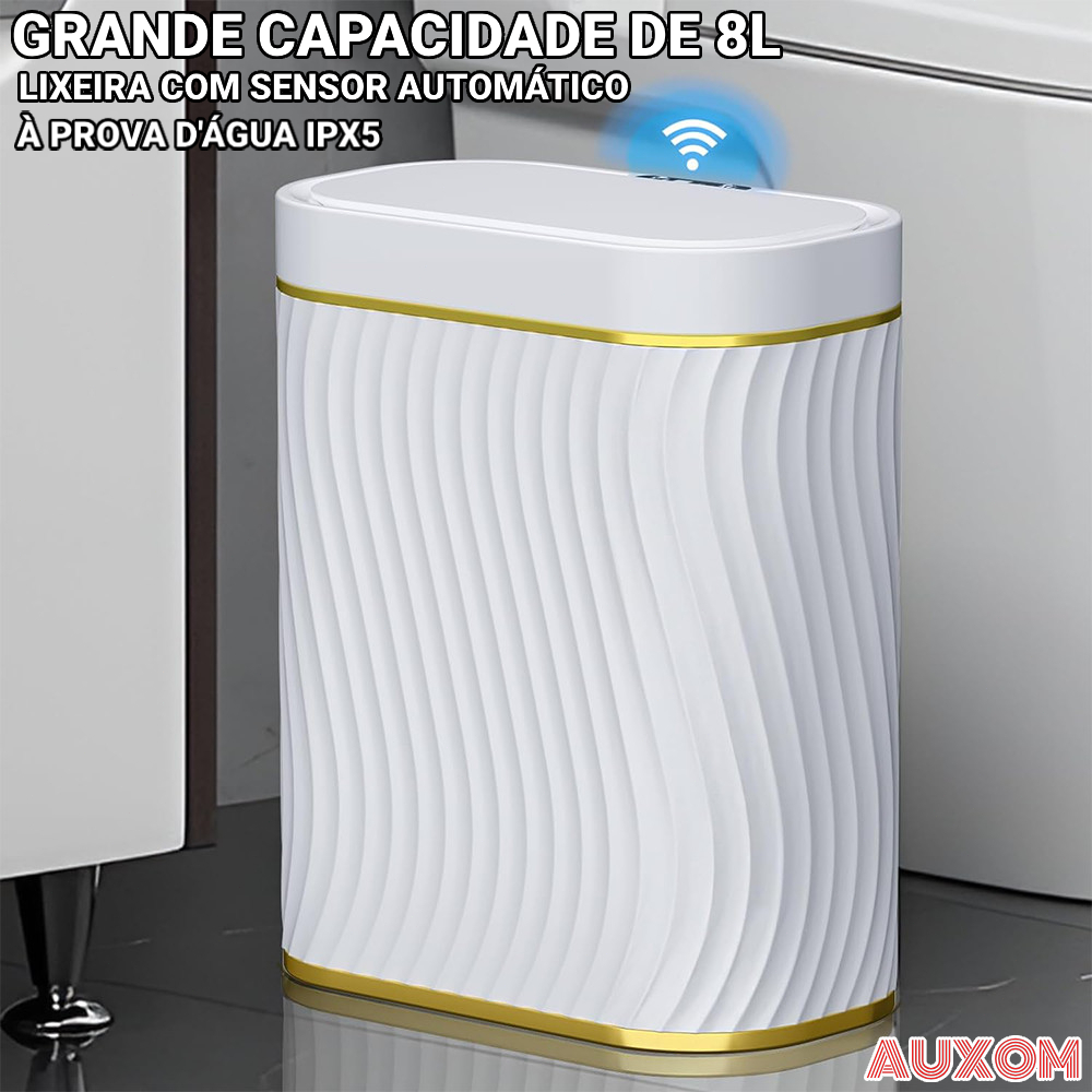8 Litros Lixeira Com Sensor Automática Operada Por Bateria Branco