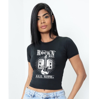 Blusa Feminina Estampada - Tshirt Curta Slim Fit de Compressão - Camiseta de Manga Justinha - Varias Cores em Oferta na Shopee