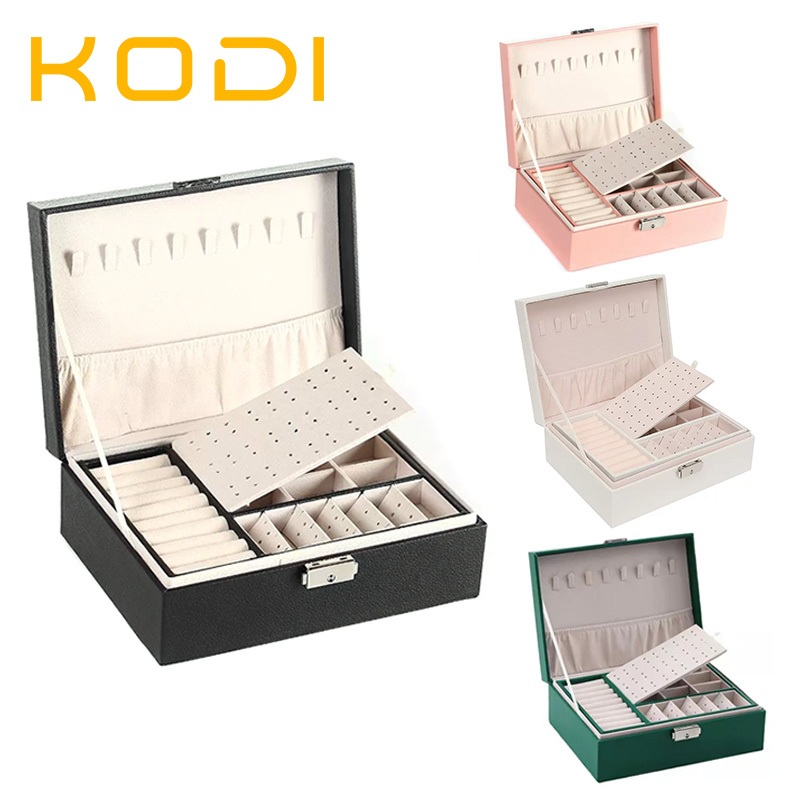 Caixa Organizadora de Joias em Couro - 2 Camadas para Anéis, Colares e Pulseiras (Fecho Seguro)-Q11 em Oferta na Shopee