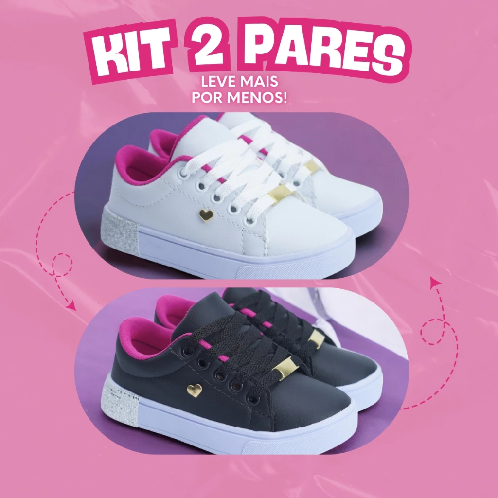 Kit 2 Pares Tênis Infantil Menina Ultra Confortável Escolar Leve 25-36 Envio Rápido — imagem 1