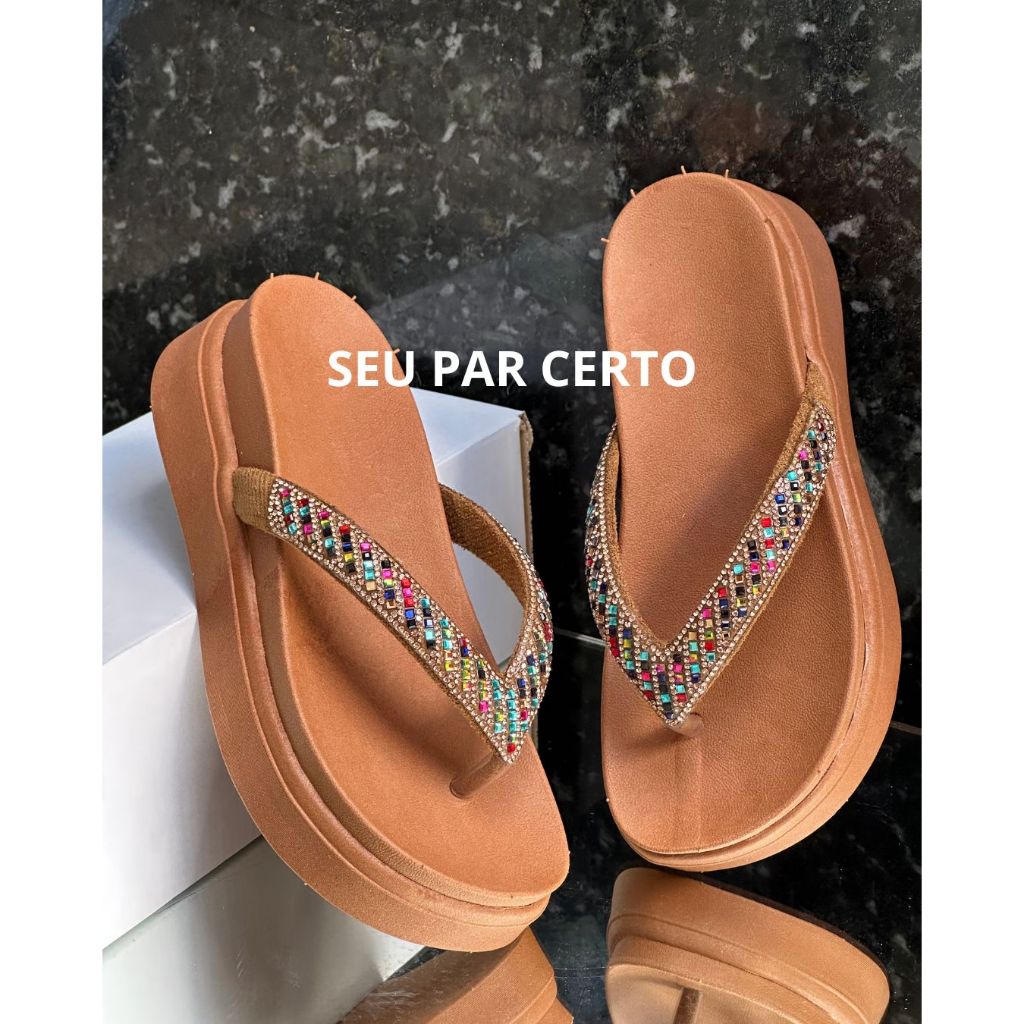 sandália papete feminina plataforma birken alta brilho strass 060 ultra confortável luxo lançamento em Oferta na Shopee