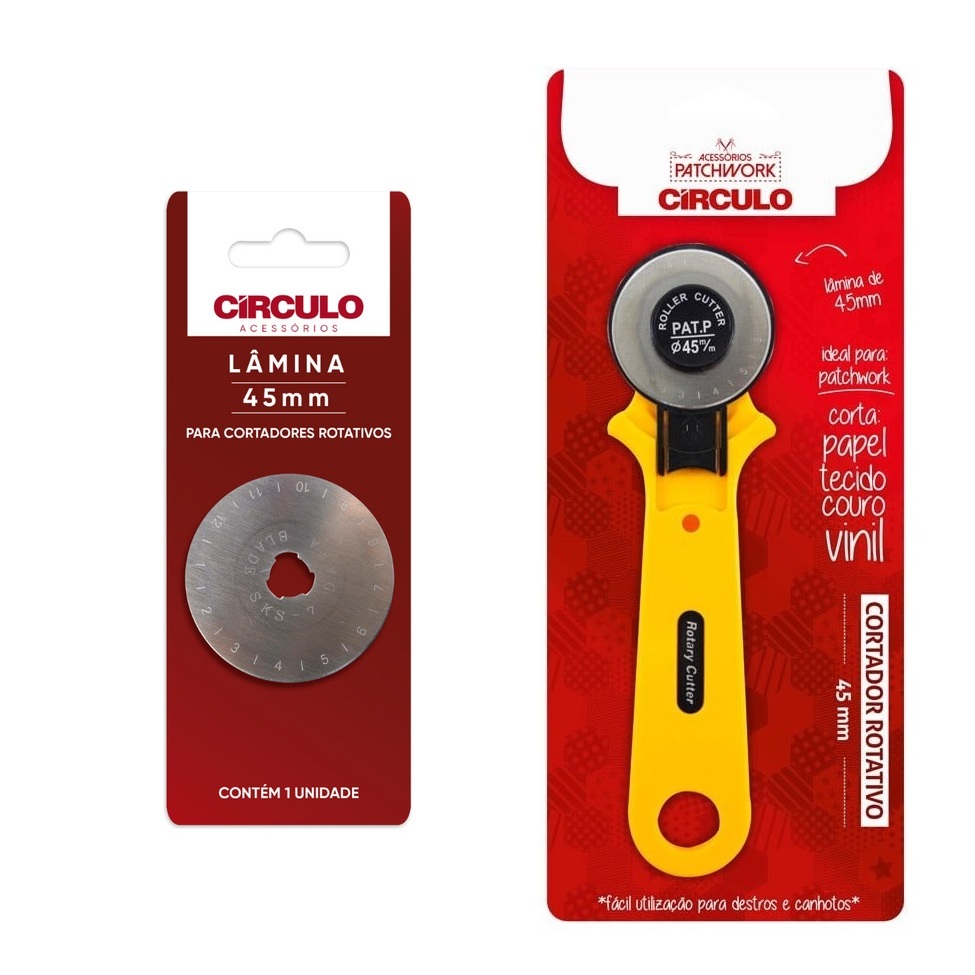 Kit Cortador Rotativo Comfort 45mm Círculo + Lâmina Disco 45mm Circulo | Precisão para Costura