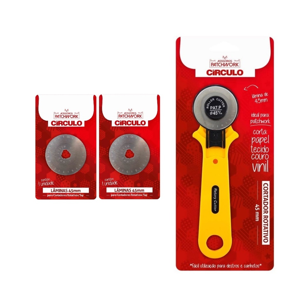 Kit Cortador Rotativo Comfort 45mm Círculo + 2 Lâminas Disco 45mm Circulo | Precisão para Costura