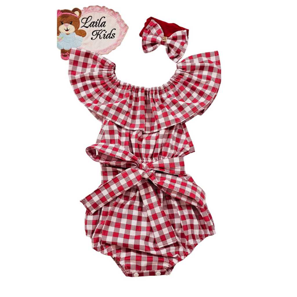 Roupa Bebê Body xadrex verdemlho festa junina e julina Ciganinha Macacão Rompers Infanti
