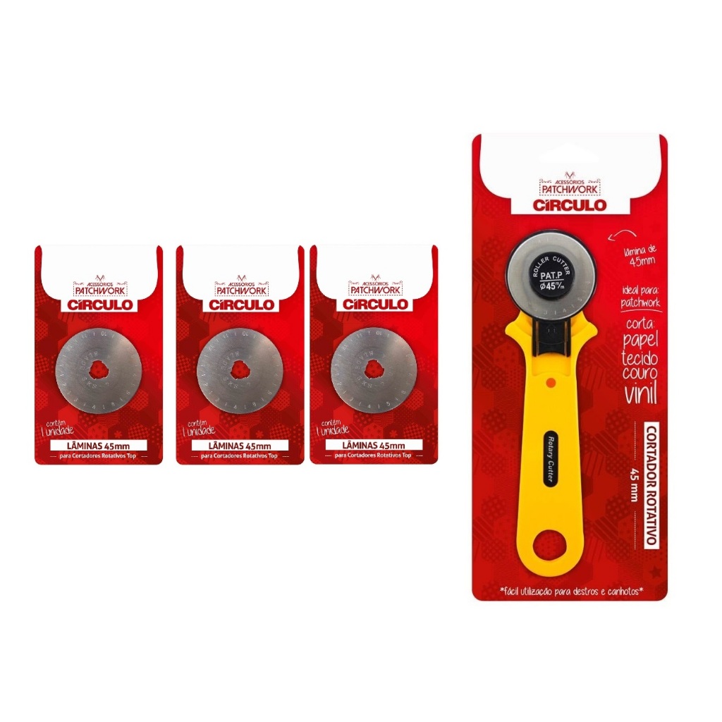 Kit Cortador Rotativo Comfort 45mm Círculo + 3 Lâminas Disco 45mm Circulo | Precisão para Costura