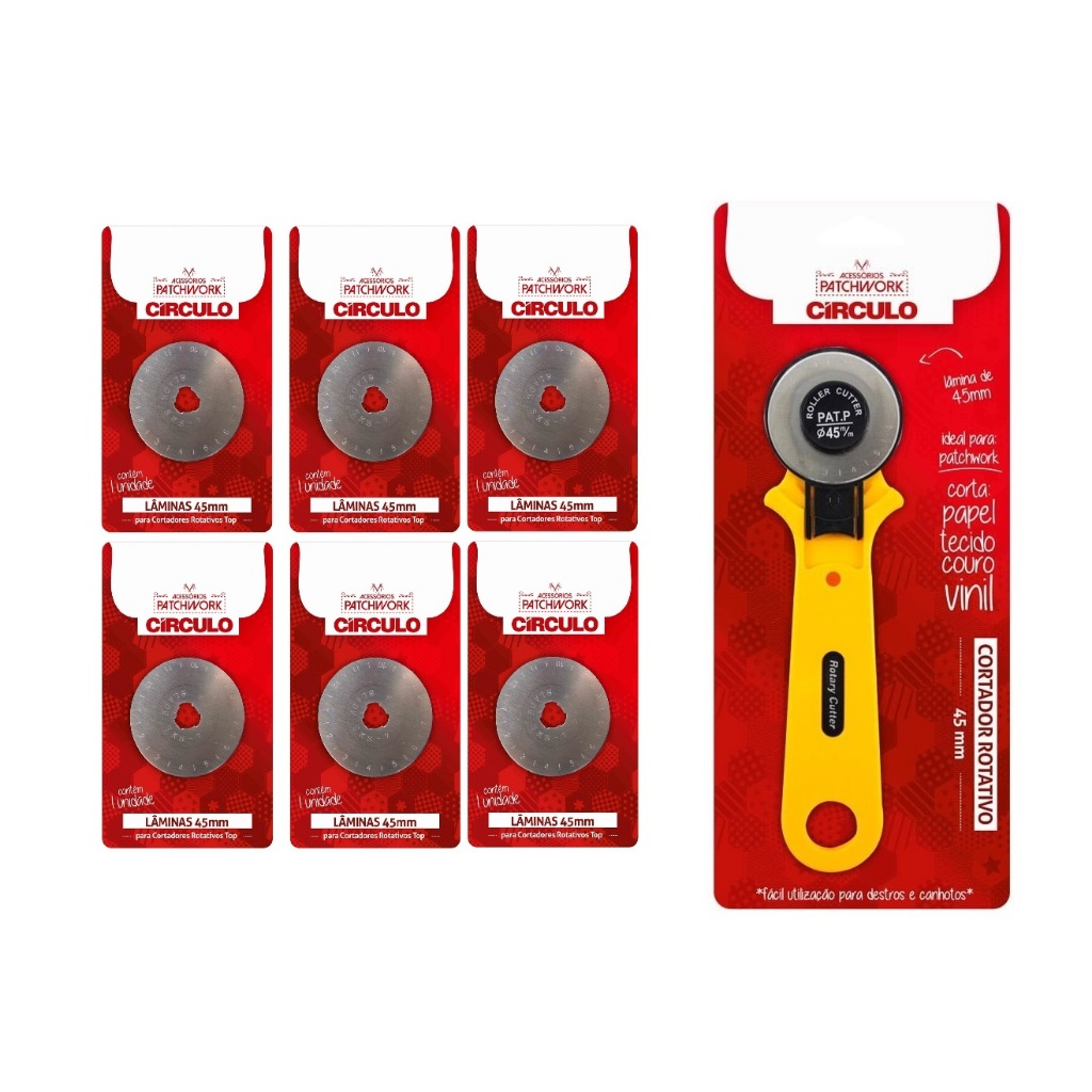 Kit Cortador Rotativo Comfort 45mm Círculo + 6 Lâminas Disco 45mm Circulo | Precisão para Costura