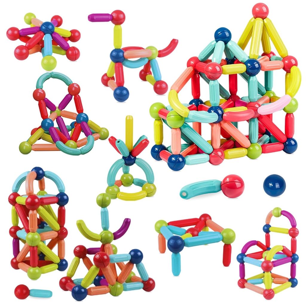 Blocos de Montar Magnéticos Bastões Brinquedo Infantil 138 Peças em Oferta na Shopee