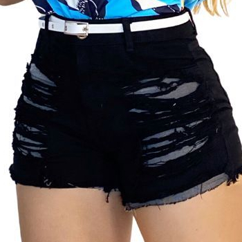 Short Jeans Preto Desfiado Feminino Cintura Alta Destroyed em Oferta na Shopee