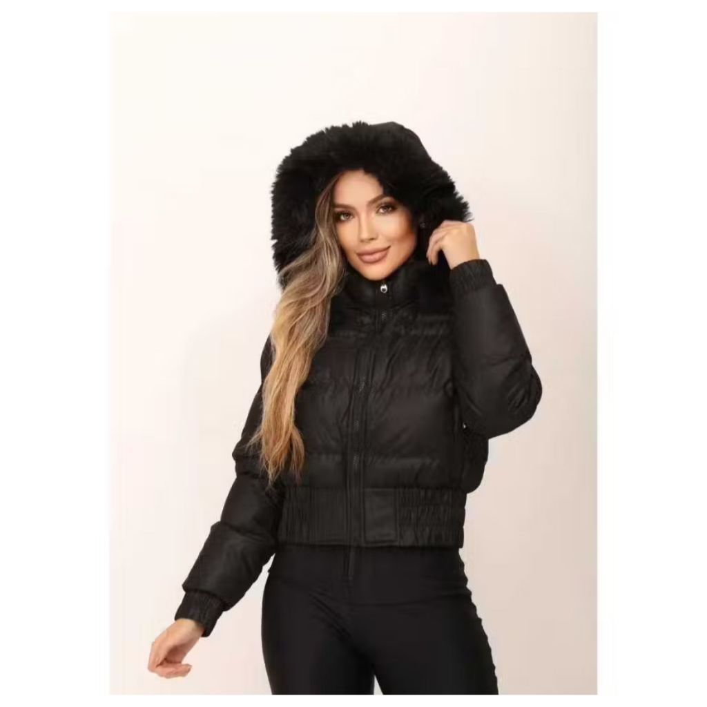 Jaqueta Puffer Feminina Cropped Bobojaco Forrada Capuz Removivel em Oferta na Shopee