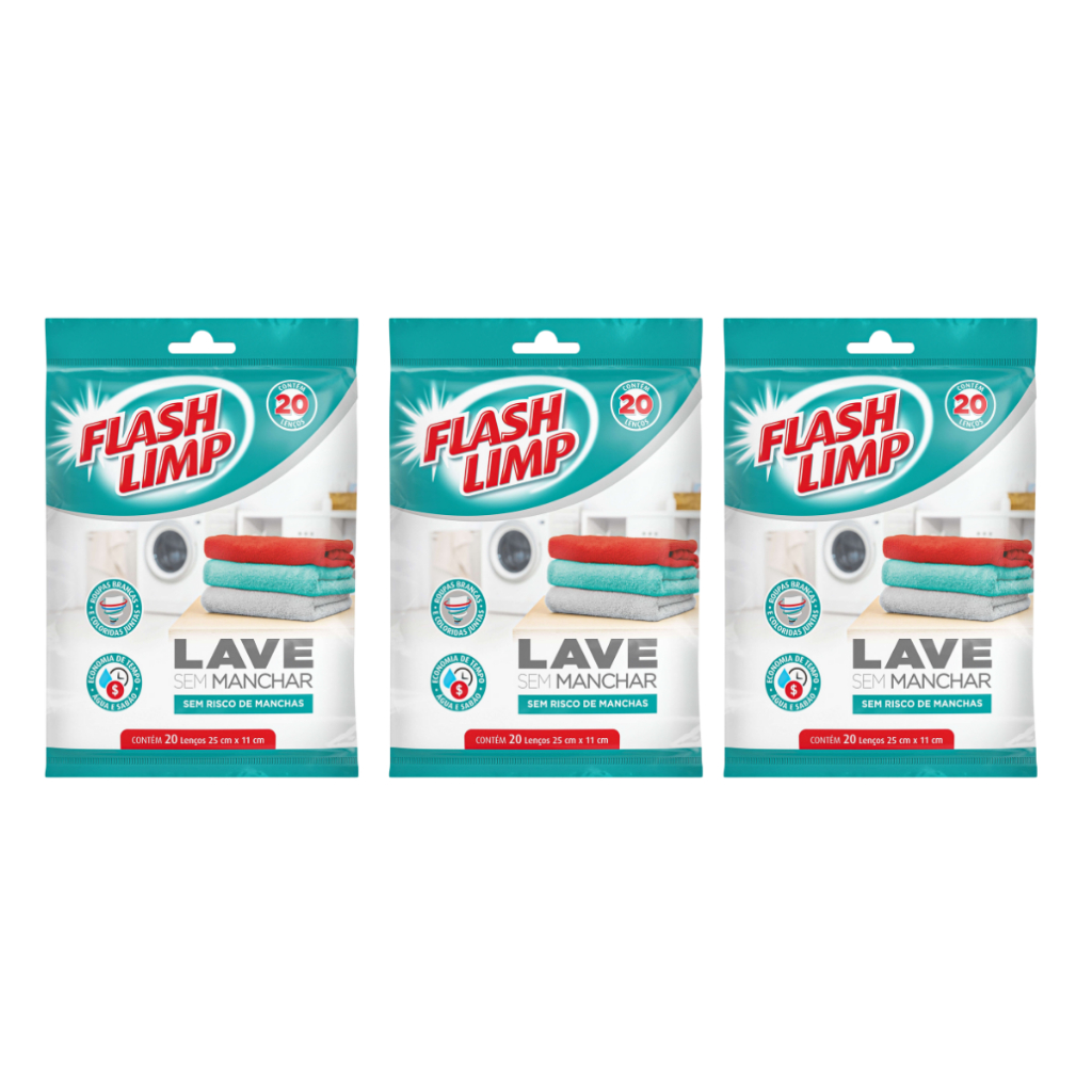 Lave Sem Manchar 20 pç. Flash Limp 3 Unidades