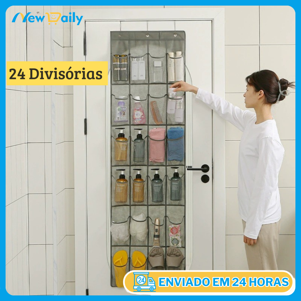 Multiplas Divisórias Organizador Vertical Sapateira de Porta Multiuso Sapato Chinelo Suspenso OG-32-ND em Oferta na Shopee