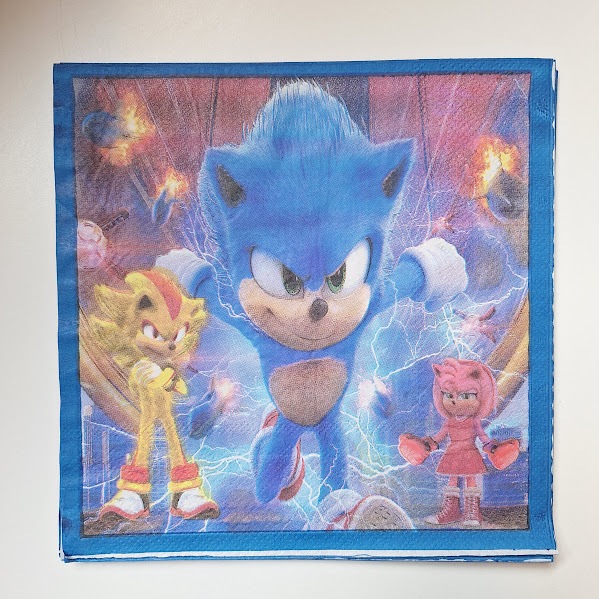 Guardanapo de papel Sonic - kit com 5 ou 10 guardanapos - lancheira/festas/decoração