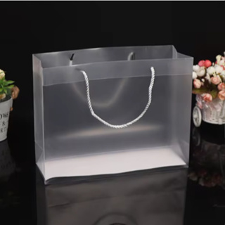 Kits Sacos Sacolas de Plástico Resistente Luxo de Presente Transparentes com Alças de Tecido em Oferta na Shopee