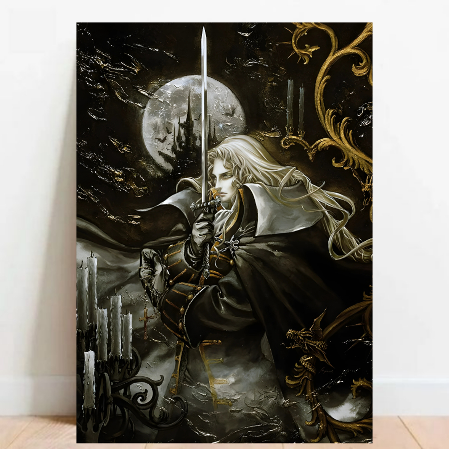 Quadro Placa decorativa com moldura Castlevania Symphony of the Night pôster gamer geek