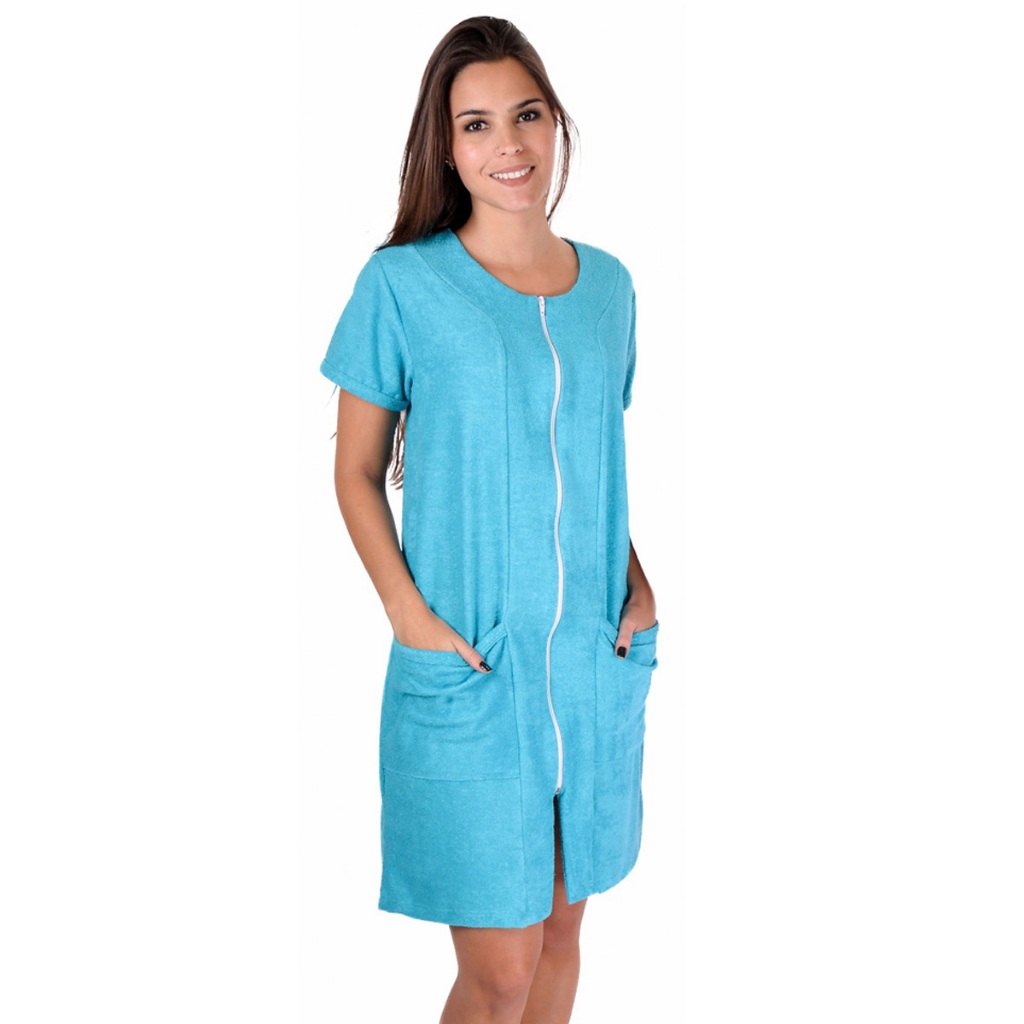 Roupão Feminino Atoalhado com Zíper e Bolsos Hidroginástica Piscina P AO PLUS SIZE