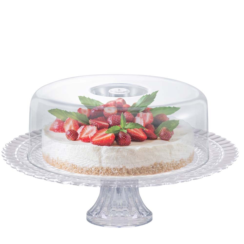 Prato de Vidro com Pé e Tampa Plástica Gourmet 32cm Ruvolo