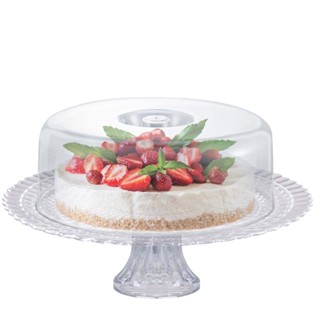 Prato de Vidro com Pé e Tampa Plástica Gourmet 32cm Ruvolo