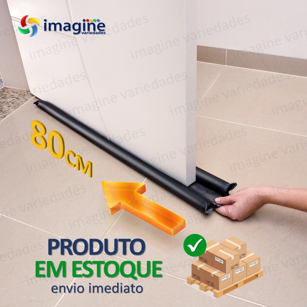 Protetor Rolinho Veda Porta Impermeável 80 cm sem Costura Preto