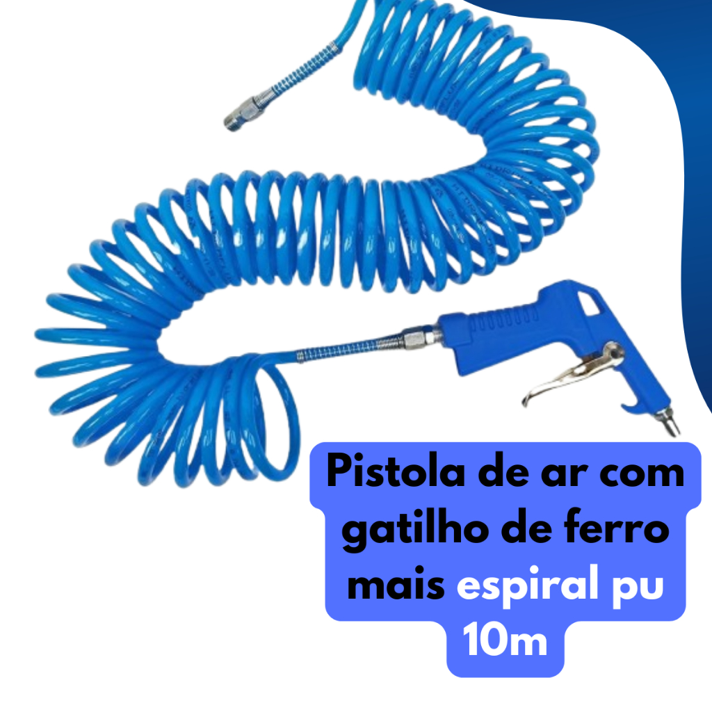Bico Passar Ar Com Gatilho de Ferro Kit Mangueira De Ar Comprimido 10 Metros