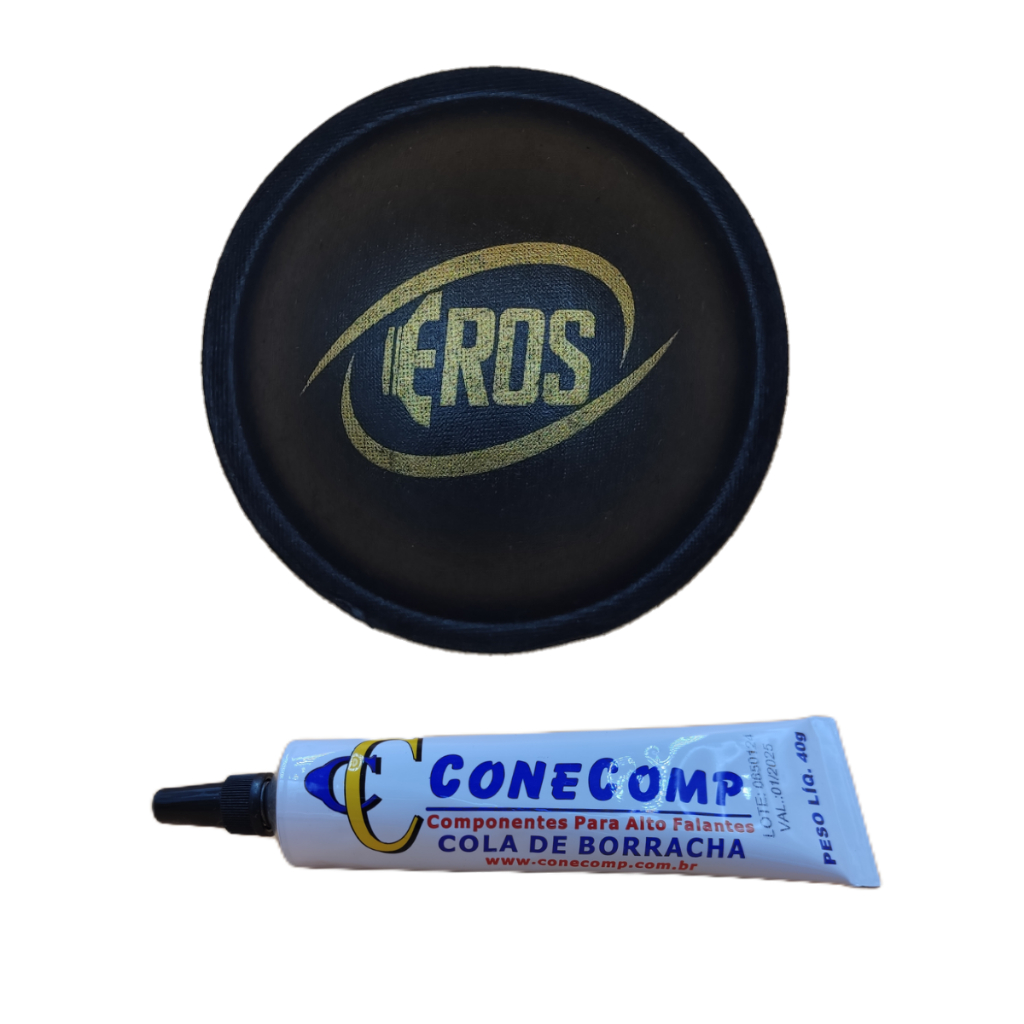 Protetor Calota Eros Tetinha 95mm Tampografado Para Alto Falante + Cola Borracha Preta 40g