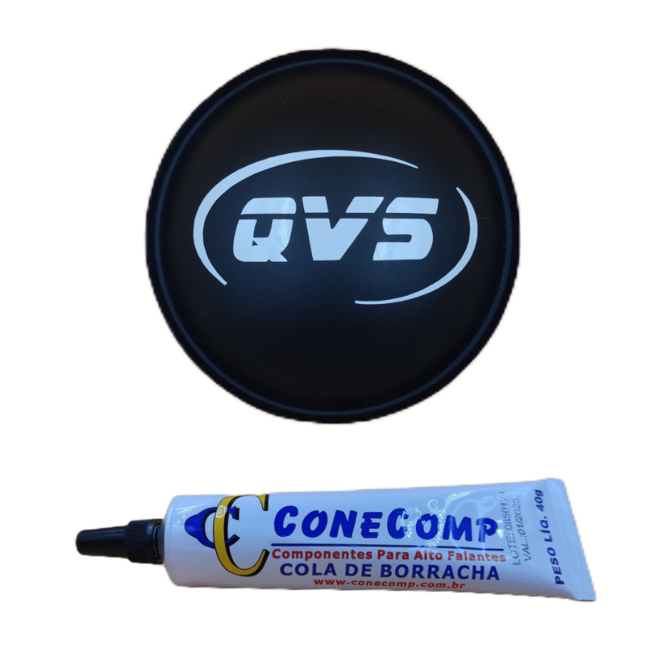 Protetor Calota Qvs 95mm Papel Adesivado Para Alto Falante + Cola Borracha Preta 40g