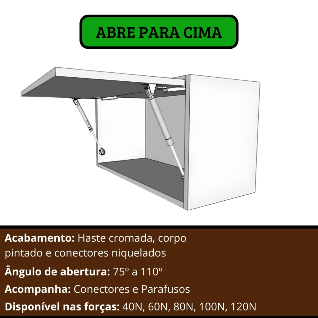 Kit Pistão à Gás Com Amortecedor Para Porta Armário Cozinha Abre Para Cima · foto 2