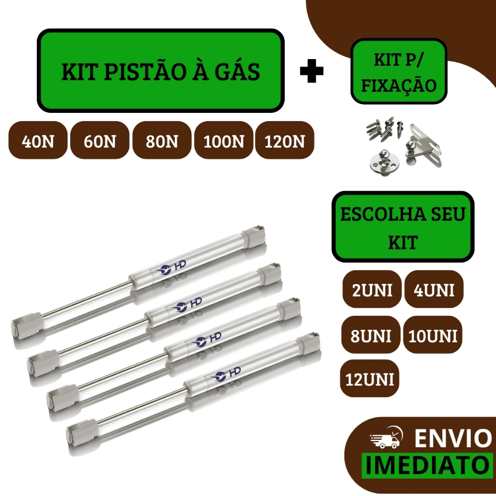 Kit Pistão à Gás Com Amortecedor Para Porta Armário Cozinha Abre Para Cima