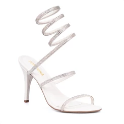 Sandália Feminina Domidona Espiral Strass Elegante Salto Fino Alto Luxo Moda