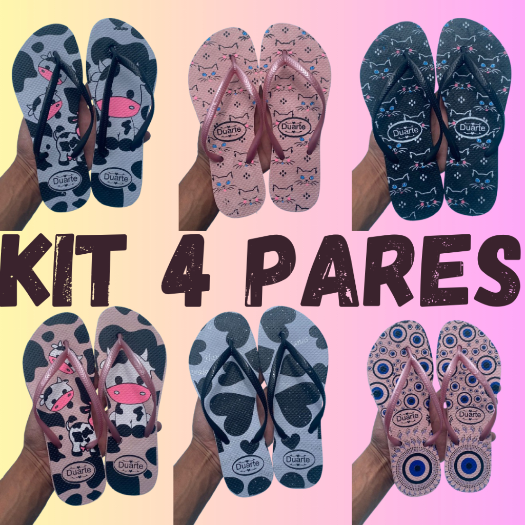 Kit 4 Pares de Chinelo Sandália Feminino Adulto Verão 2025 em Oferta na Shopee