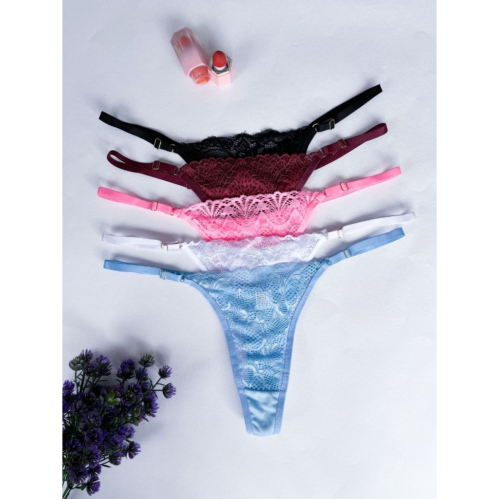 Kit com 5 Calcinhas Em Renda Fio Duplo Regulagem em Metal Moda Intima Lingerie Promoção Fio Dental em Oferta na Shopee