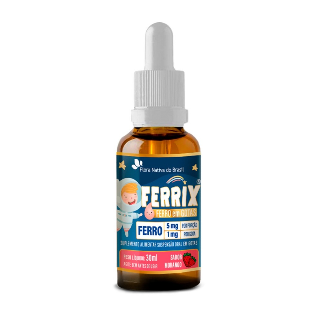 3x Ferrix- Ferro Em Gotas Kids- 30ml- Flora Nativa- Morango — imagem 2 de 2