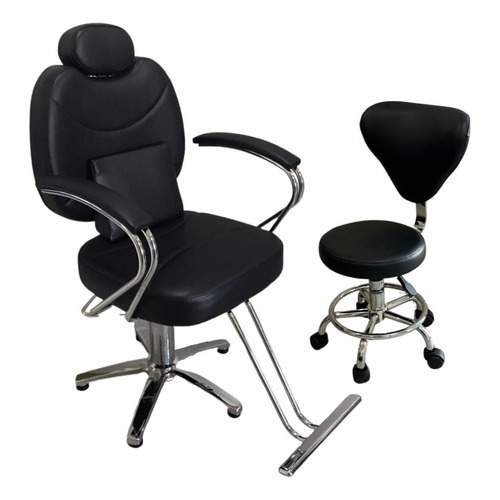 Cadeira de Barbeiro Reclinável com Mocho Base Estrela, Preta em Oferta na Shopee
