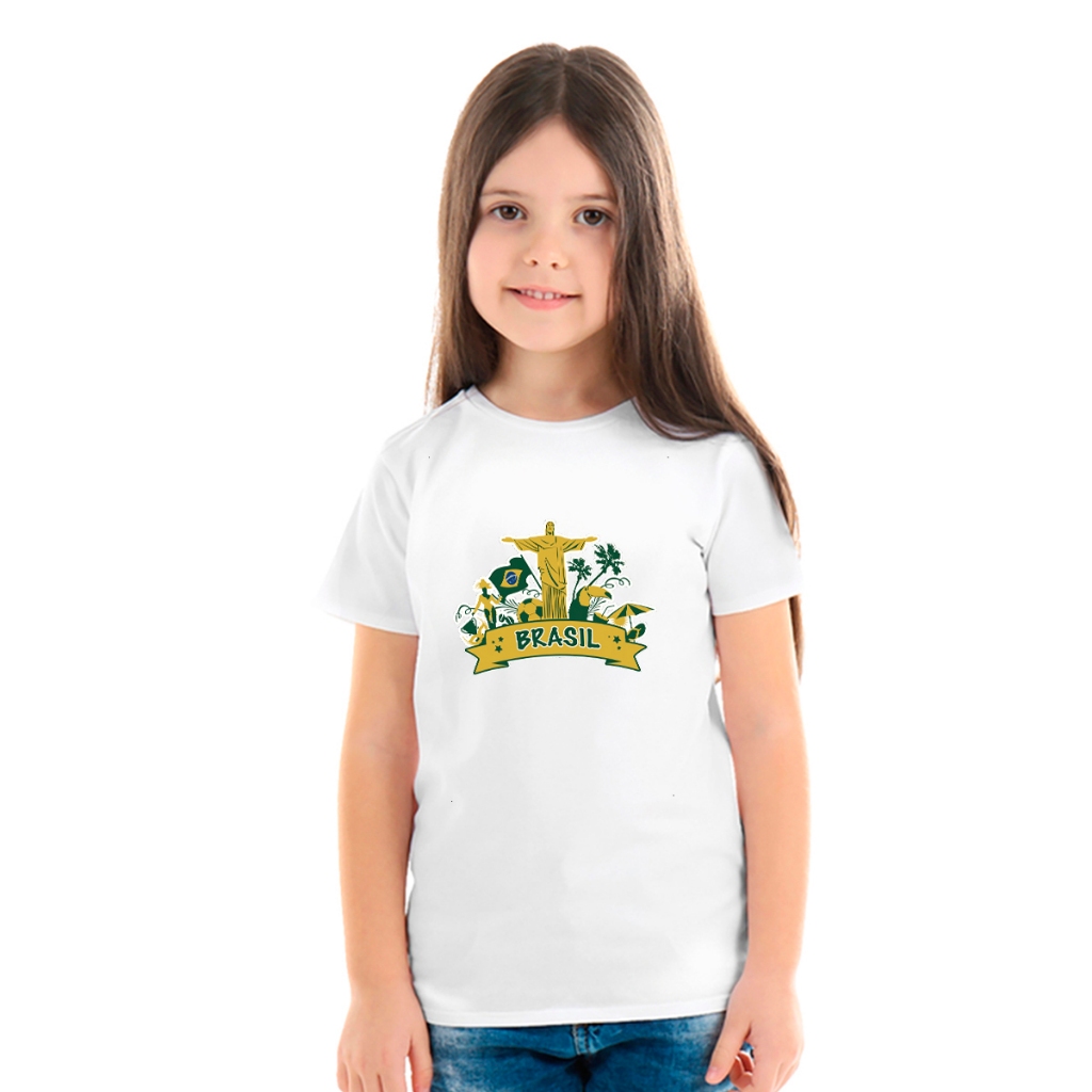 Camisa Feminina Infantil Estampada Cristo Redentor Jesus Cristo Evangélica Brasil Cristã