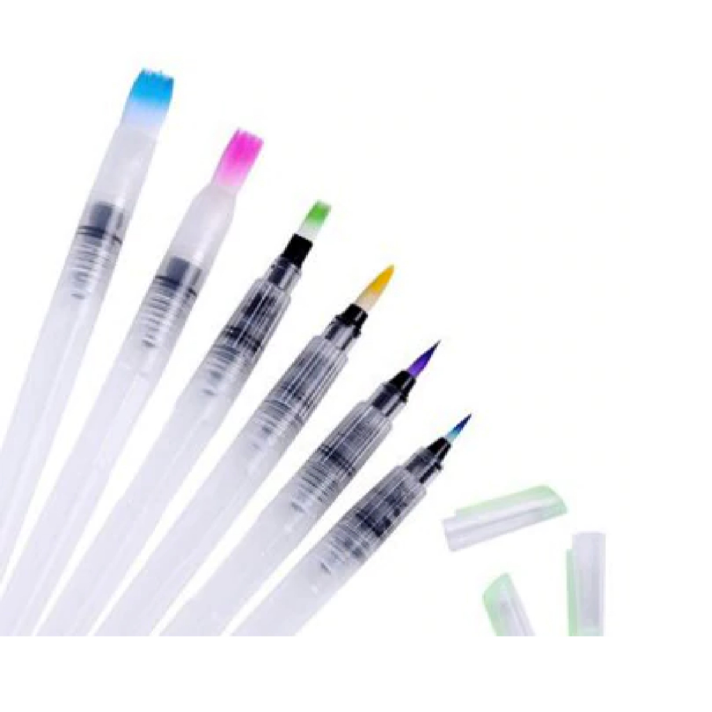 6 Pincel Caneta Recarregável Aquarela Pintura Desenho Arte
