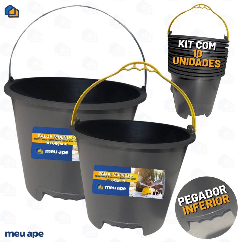 10 Balde Plástico Reforçado 12L Obras Concreto Lavanderia em Oferta na Shopee